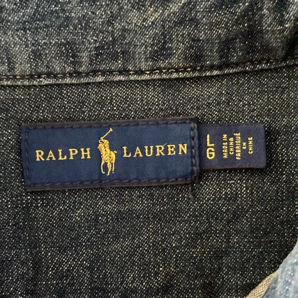 Ralph Lauren Denim Dress Long Sleeve Button Down Size L Dark Wash Blue - Picture 4 of 14